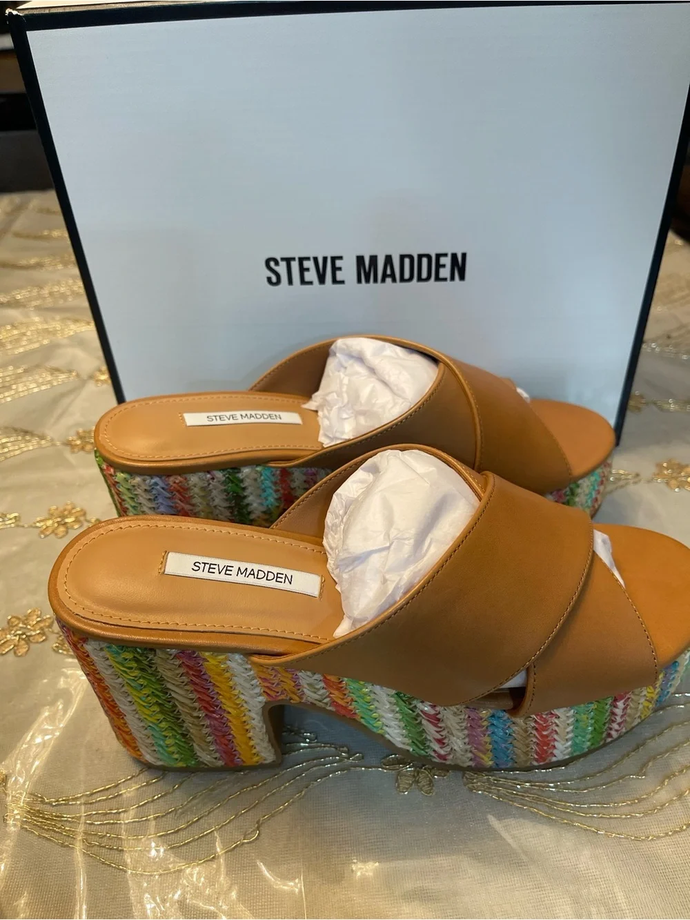 NWB Steve Madden women’s truthful crossband sandals raffia 90s style size 8